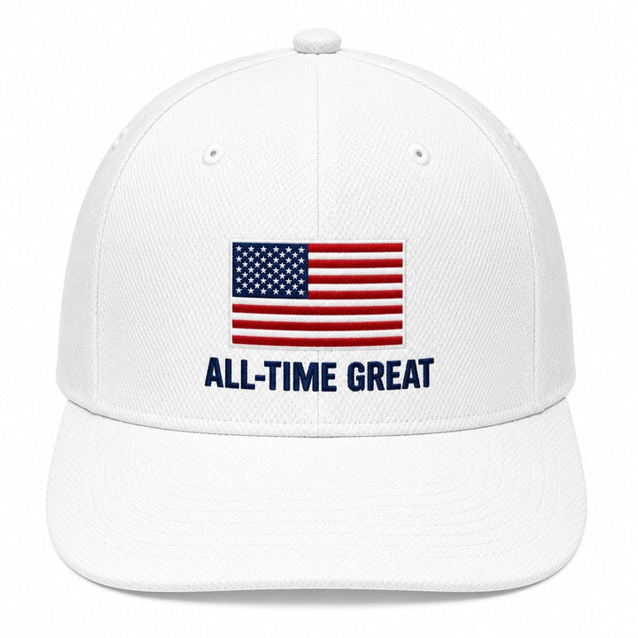 All Time Great Americana Flag Hat in a 6 panel structured pique snapback Hat