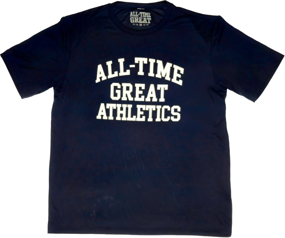 All Time Great Athletics branded performance short sleeve t.  Available in 3 colors